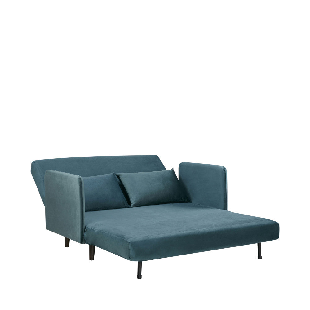 Belushi - Sofá cama de 2 plazas - Terciopelo - Azul pato