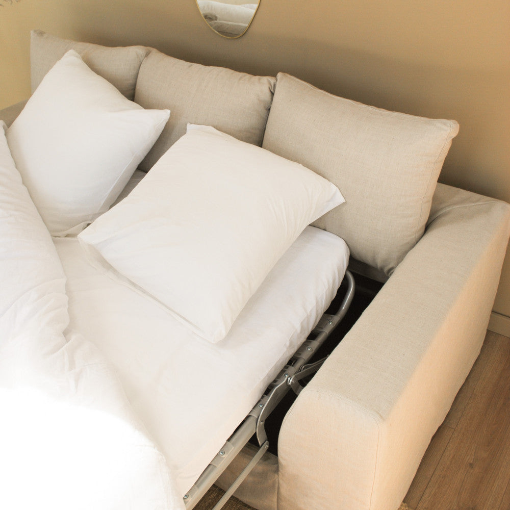 Amany - Fully Removable-Cover 3-Seater Sofa Bed - Fabric - Natural