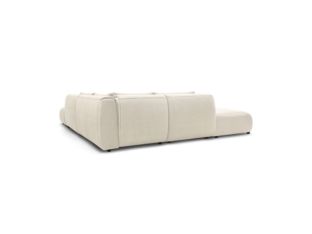 Jeanne - Canapé D'Angle Fixe Modulable - Tissu Velours Avec 2 Chauffeuses, 1 Angle Et 2 Poufs