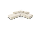 Jeanne - Canapé D'Angle Fixe Modulable - Tissu Velours Avec 2 Chauffeuses, 1 Angle Et 2 Poufs