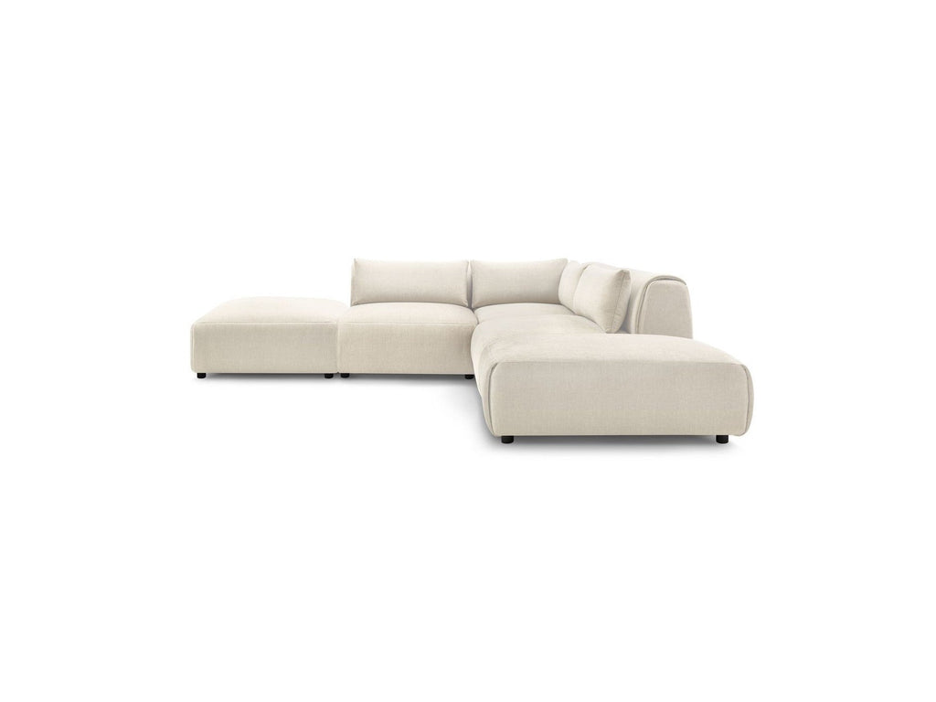 Jeanne - Canapé D'Angle Fixe Modulable - Tissu Velours Avec 2 Chauffeuses, 1 Angle Et 2 Poufs
