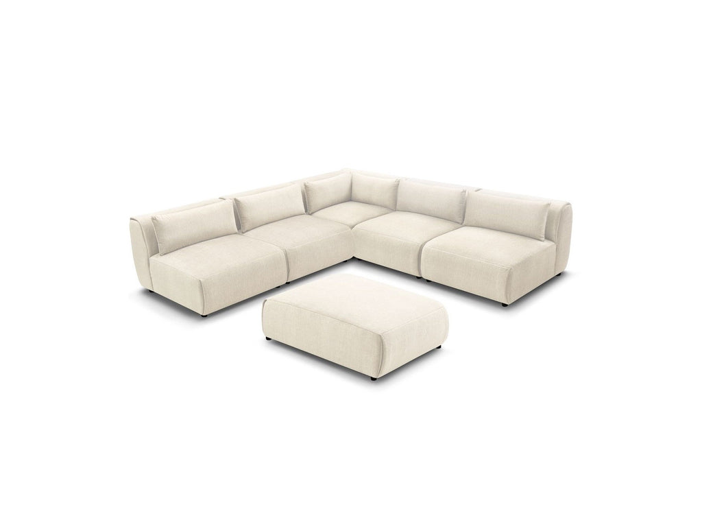 Jeanne - Canapé D'Angle Fixe Modulable - Tissu Velours Avec 4 Chauffeuses, 1 Angle Et 1 Pouf
