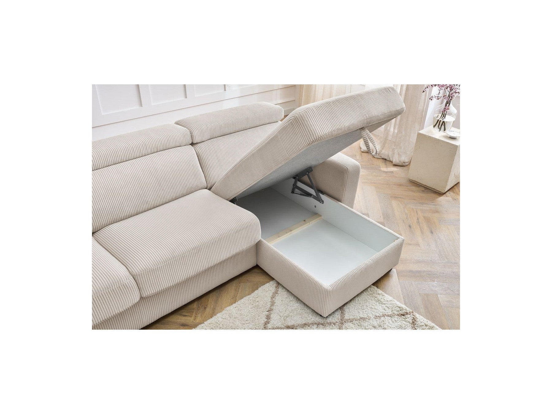 Canapé D'Angle Réversible Convertible Coffre - 140x190 - Monaco - Velours Côtelé