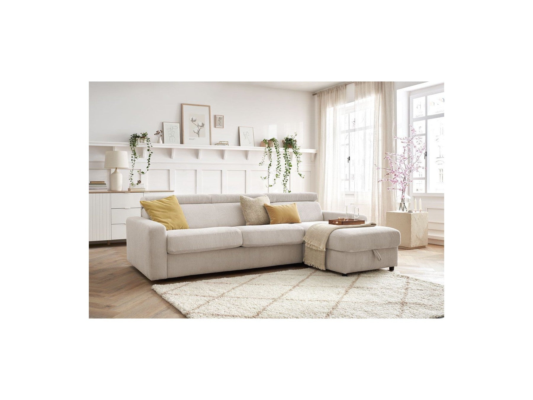 Canapé D'Angle Réversible Convertible Coffre - 140x190 - Monaco - Velours Côtelé