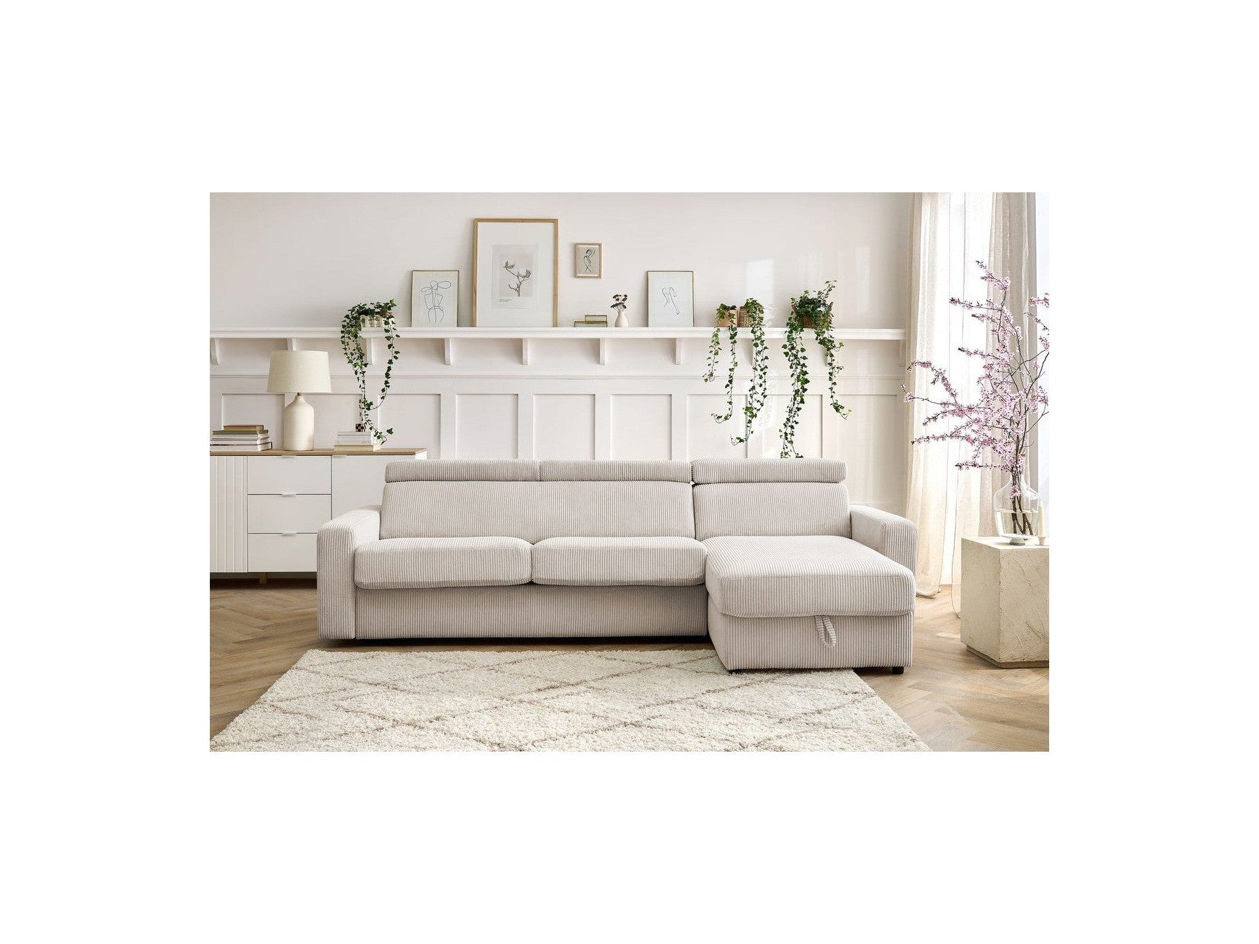 Canapé D'Angle Réversible Convertible Coffre - 140x190 - Monaco - Velours Côtelé