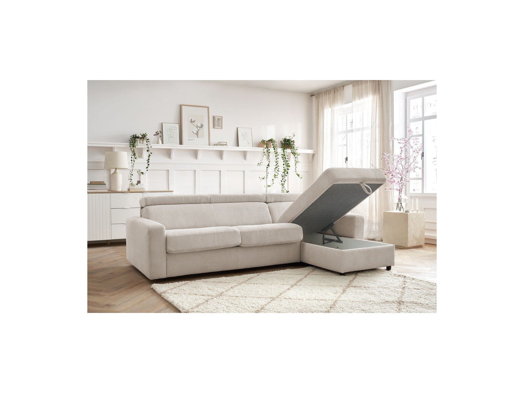 Canapé D'Angle Réversible Convertible Coffre - 140x190 - Monaco - Velours Côtelé