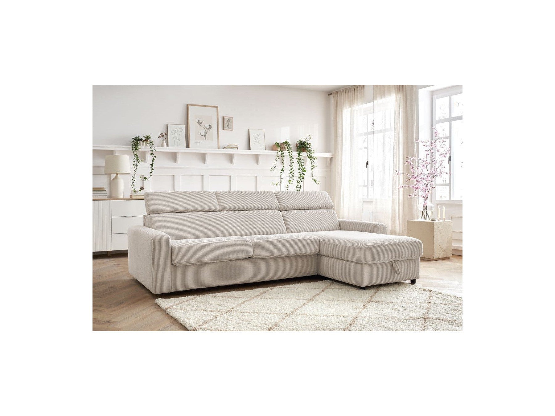 Canapé D'Angle Réversible Convertible Coffre - 140x190 - Monaco - Velours Côtelé