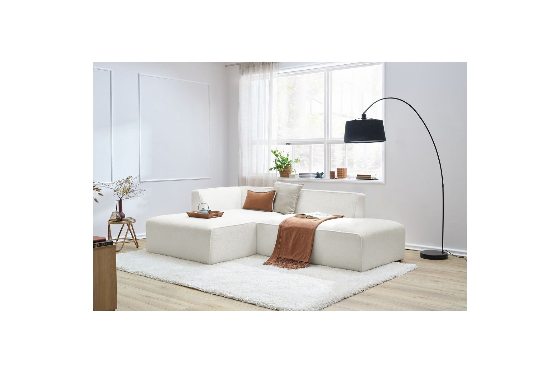 Megeve - Fixed Corner Sofa - Bouclé Fabric - Left Corner