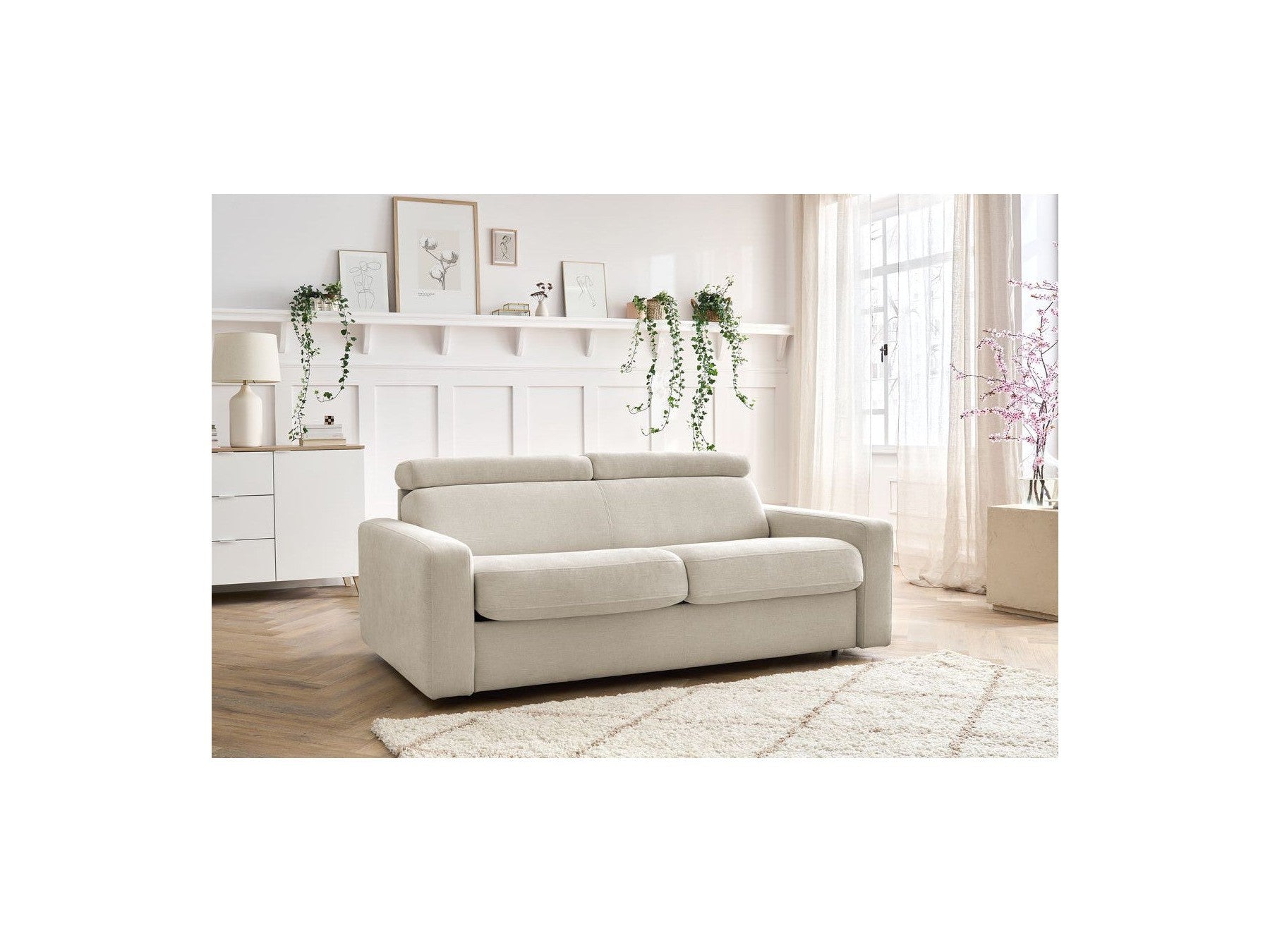 Monaco - Canapé Droit Convertible - 140X190 - Ouverture Express - Tissu Lisse