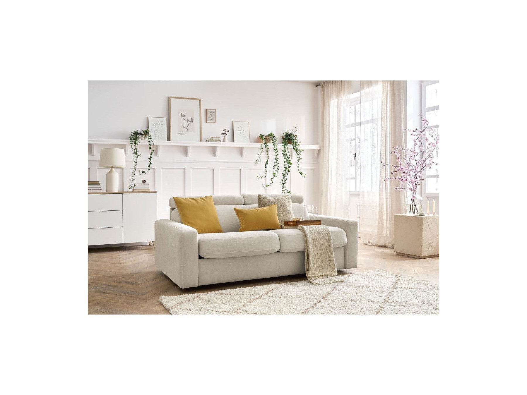 Monaco - Canapé Droit Convertible - 140X190 - Ouverture Express - Tissu Lisse