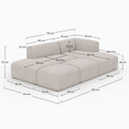 Hestia - Canapé D'Angle Droit Modulable, Tissu Beige 4 Places, 2 Poufs