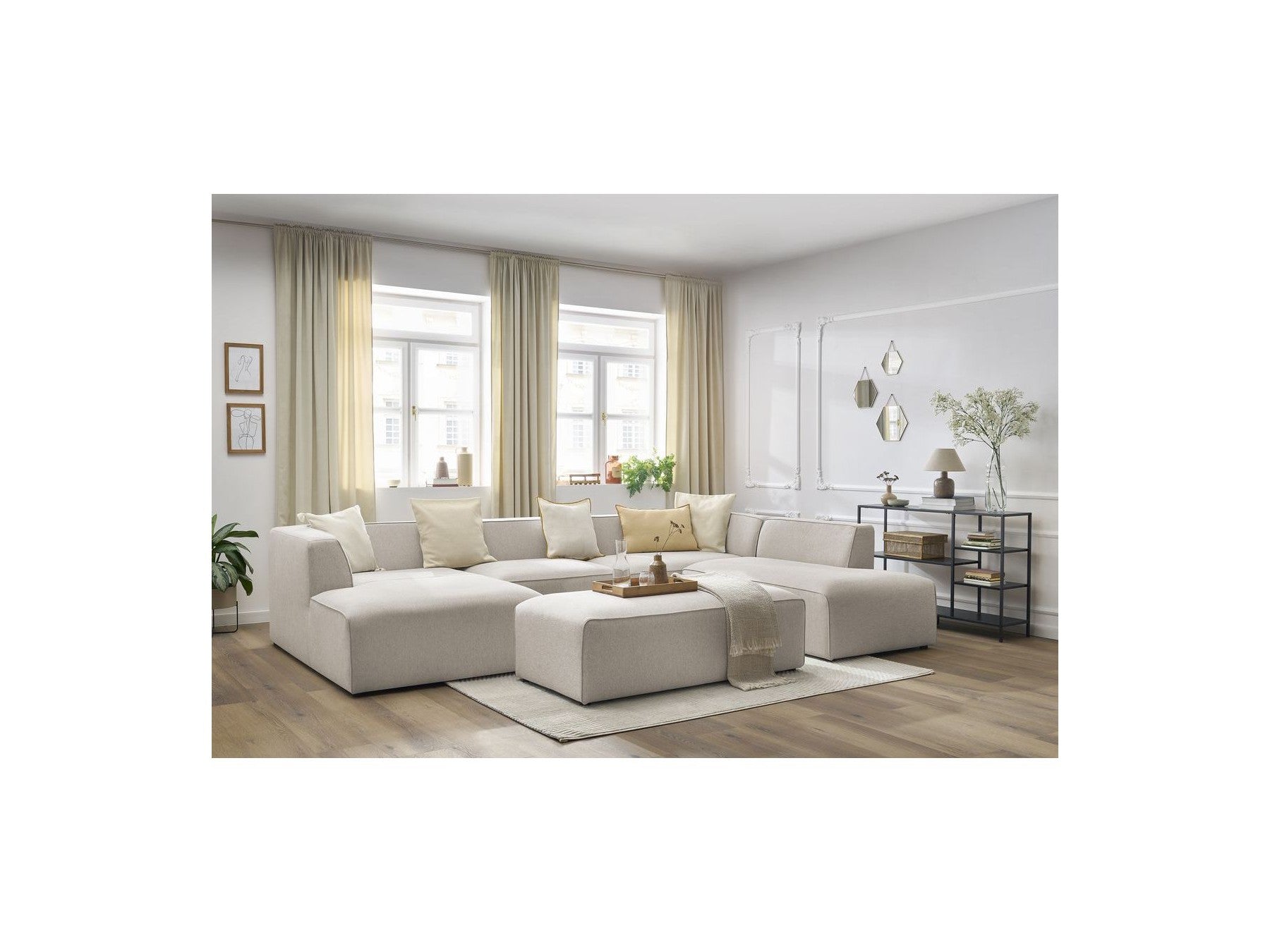 Megeve - Fixed Panoramic Sofa - With Footstool - Mottled Fabric - Left-Hand Corner