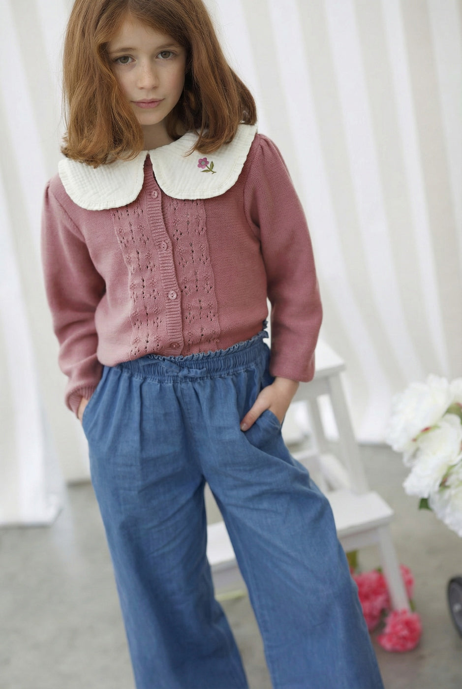 Vincianne Tricot Cardigan Old Pink - Child Girl