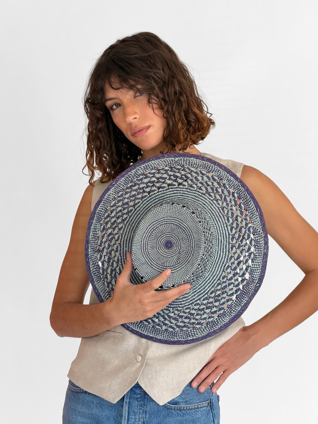 Sombrero de Paja Carlota - Azul Bebé/Azul Marino