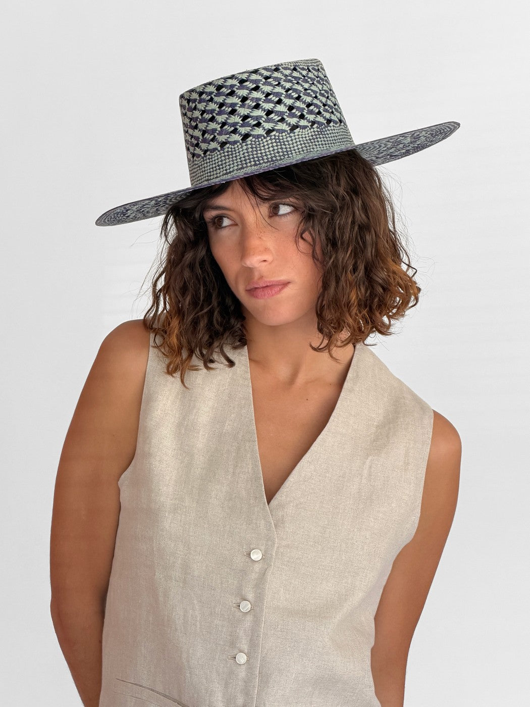Sombrero de Paja Carlota - Azul Bebé/Azul Marino