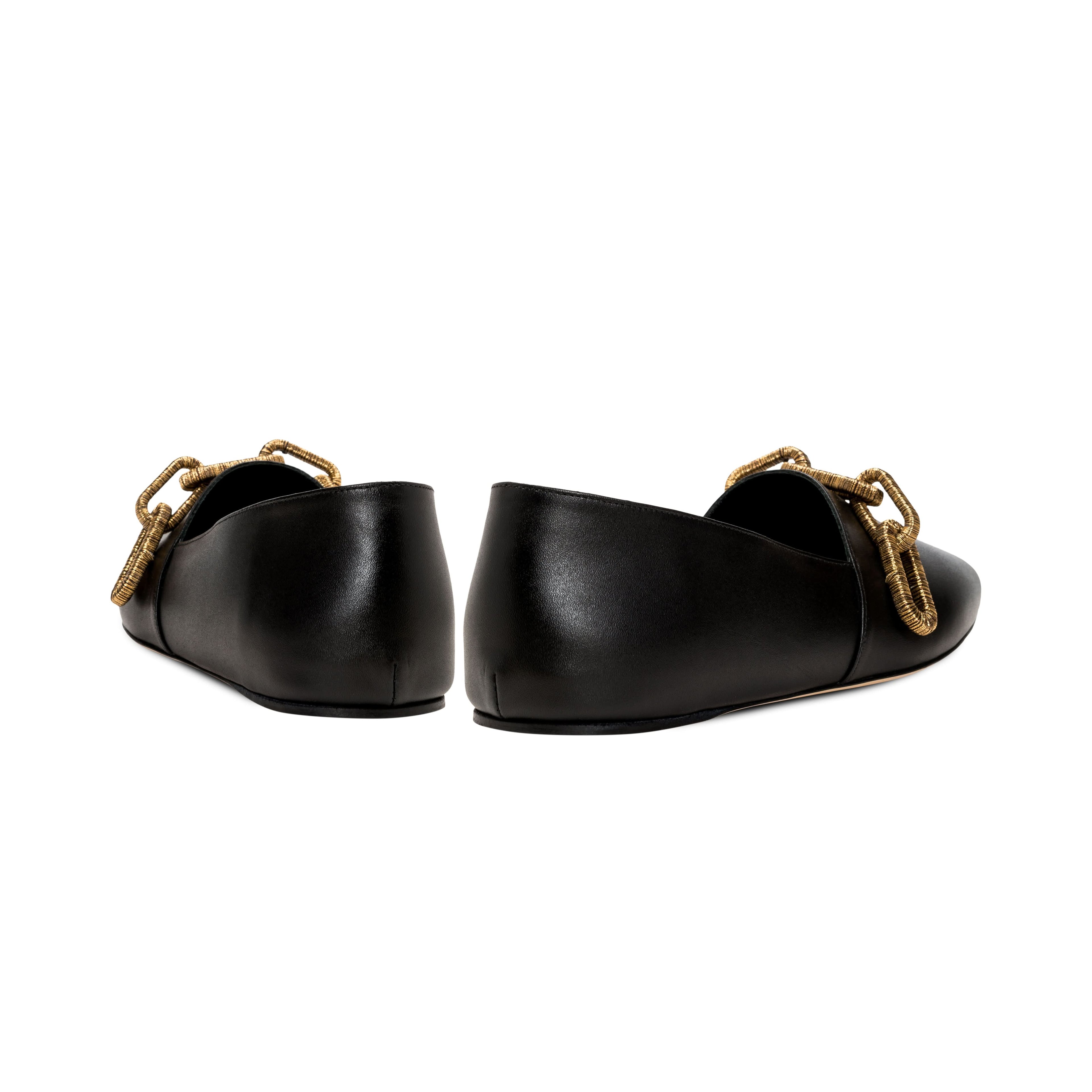 Back view of Catena black flat loafers with stylish gold chain detail, ideal for everyday wear and comfort.