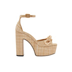 Catena Legno Platform Ankle Sandal in soft natural raffia with chunky block heel and ankle strap, blending comfort and elegance.