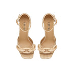 Top view of Catena Legno Platform Ankle Sandal in natural raffia with chunky platform and wrapped chain embellishments.