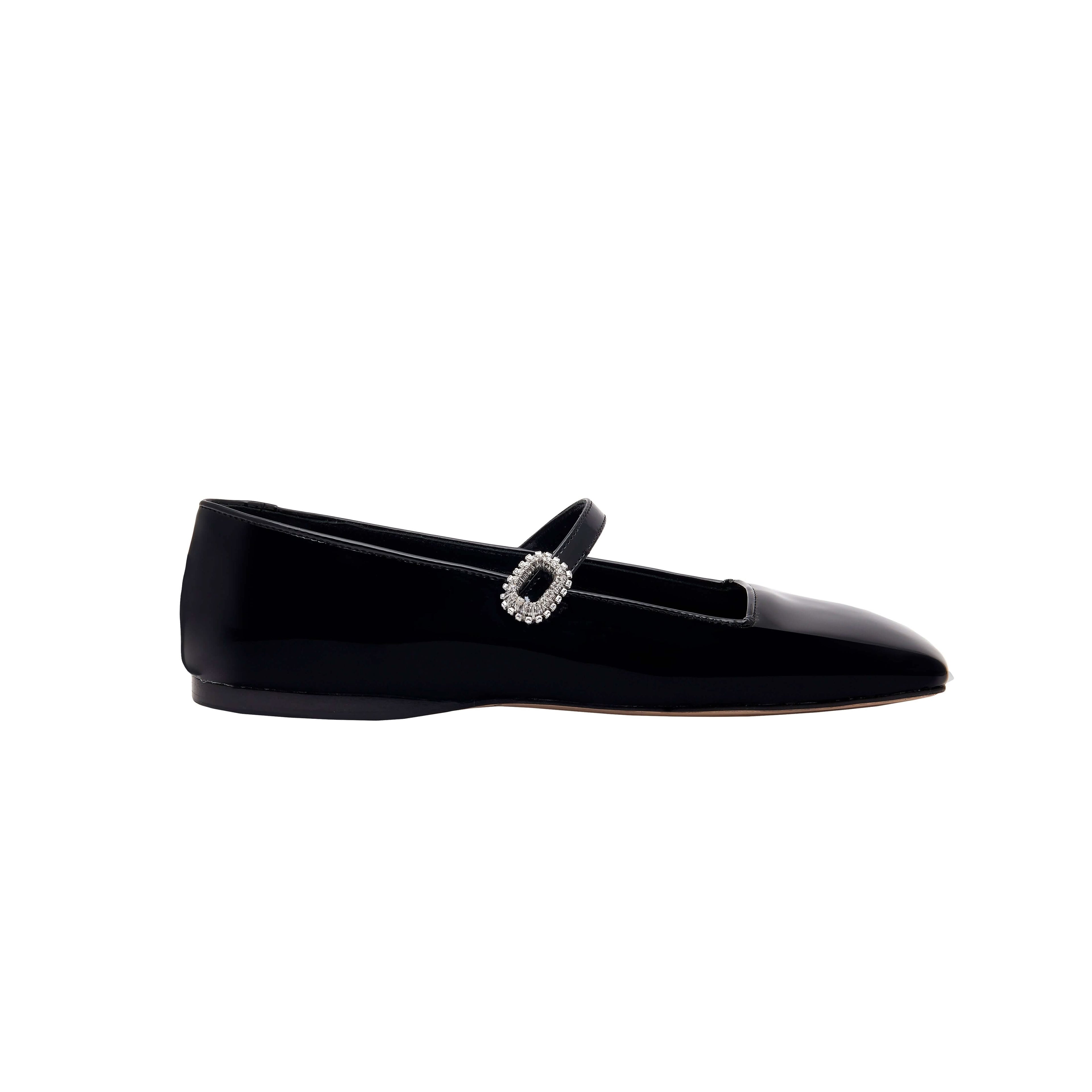 Catena Notte Black & Glam Flat Ballerina in glossy patent leather with a sparkling buckle accent.