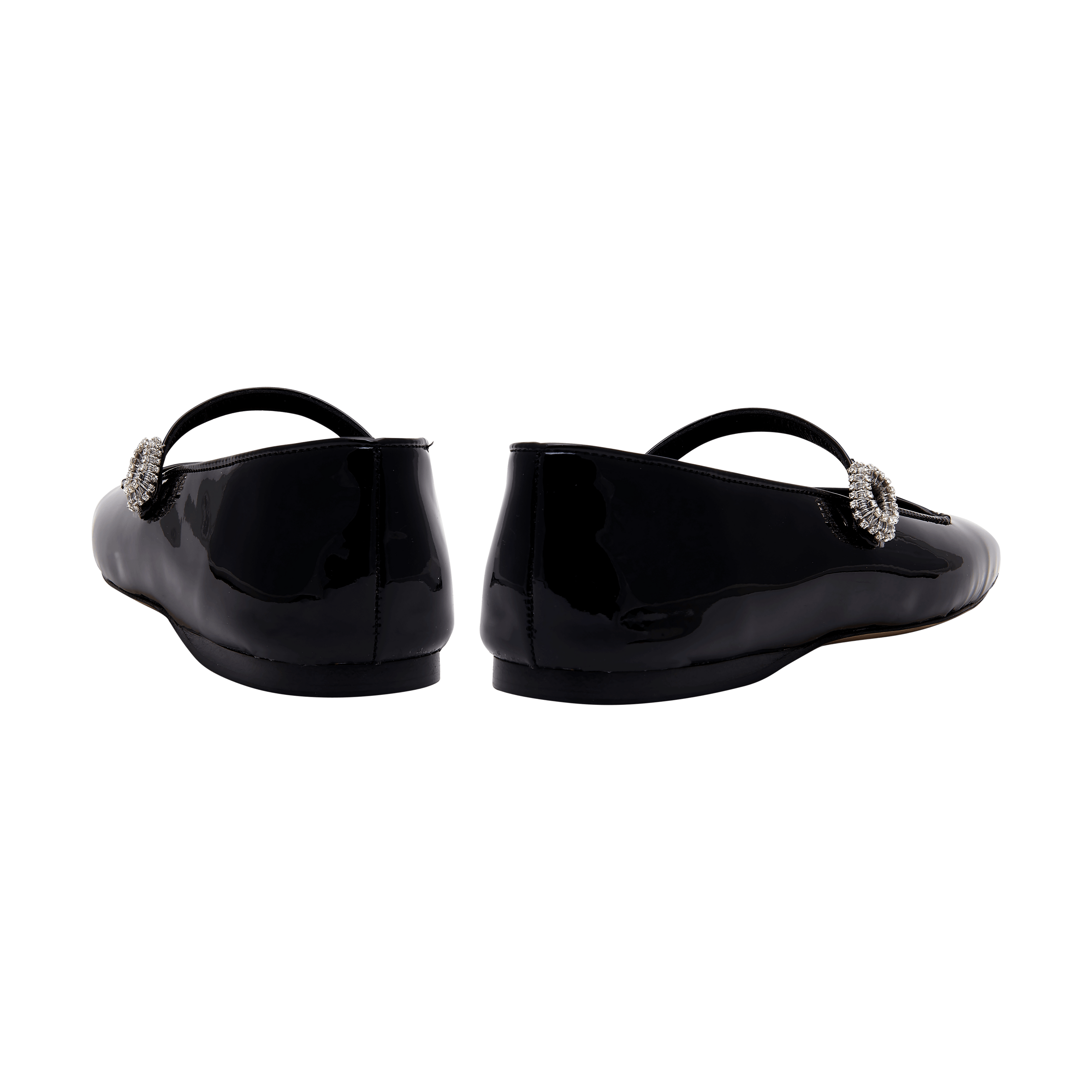 Catena Notte Black & Glam Flat Ballerina shoes featuring a glossy finish and sparkling buckle detail.