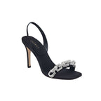 Elegant Catena Notte Black & Glam high-heel slingback sandal with jewel-like chain link detail.