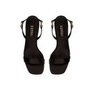 Catena Notte Black Platform Slingback Sandal in silk satin with antique gold metallic chain, 120mm heel, made in Italy.