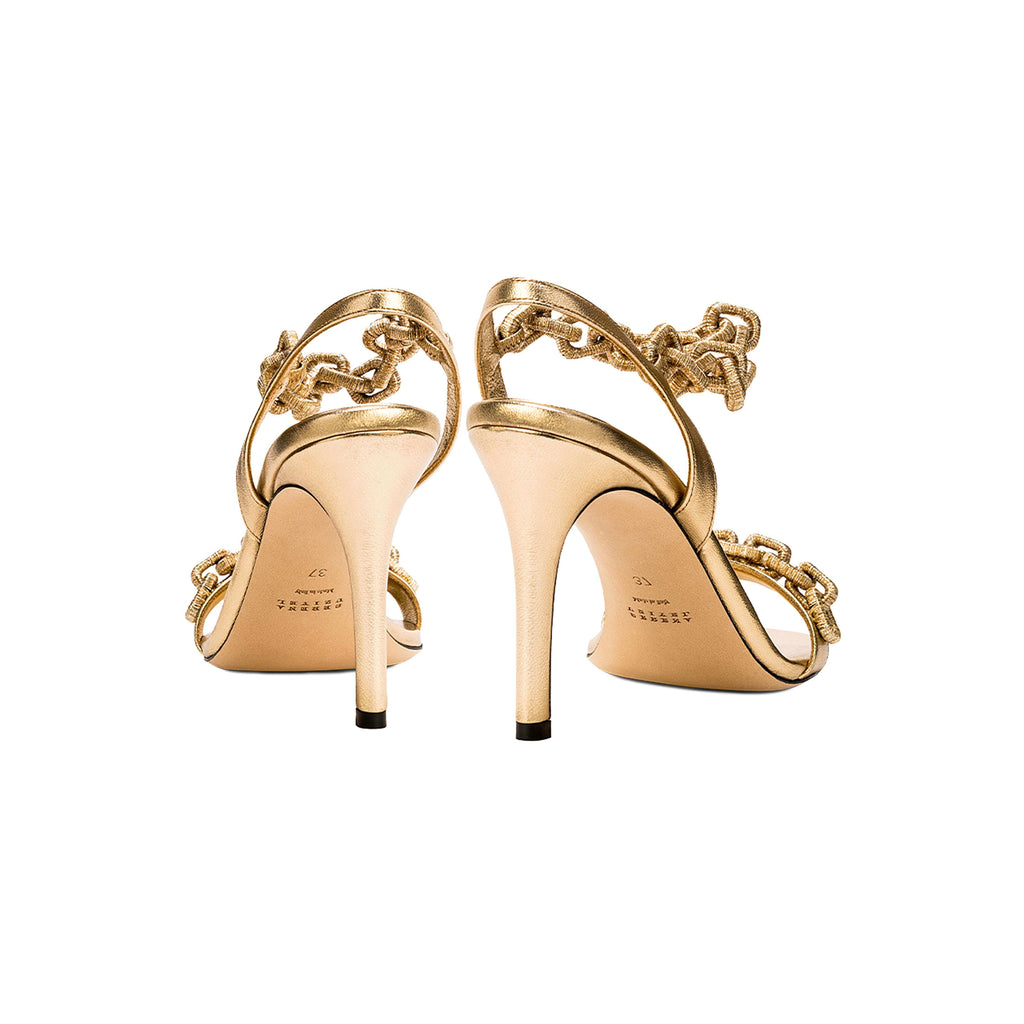 Elegant Catena Notte Gold high-heel sandals featuring chain embroidery and 90mm heel, perfect for any stylish wardrobe.