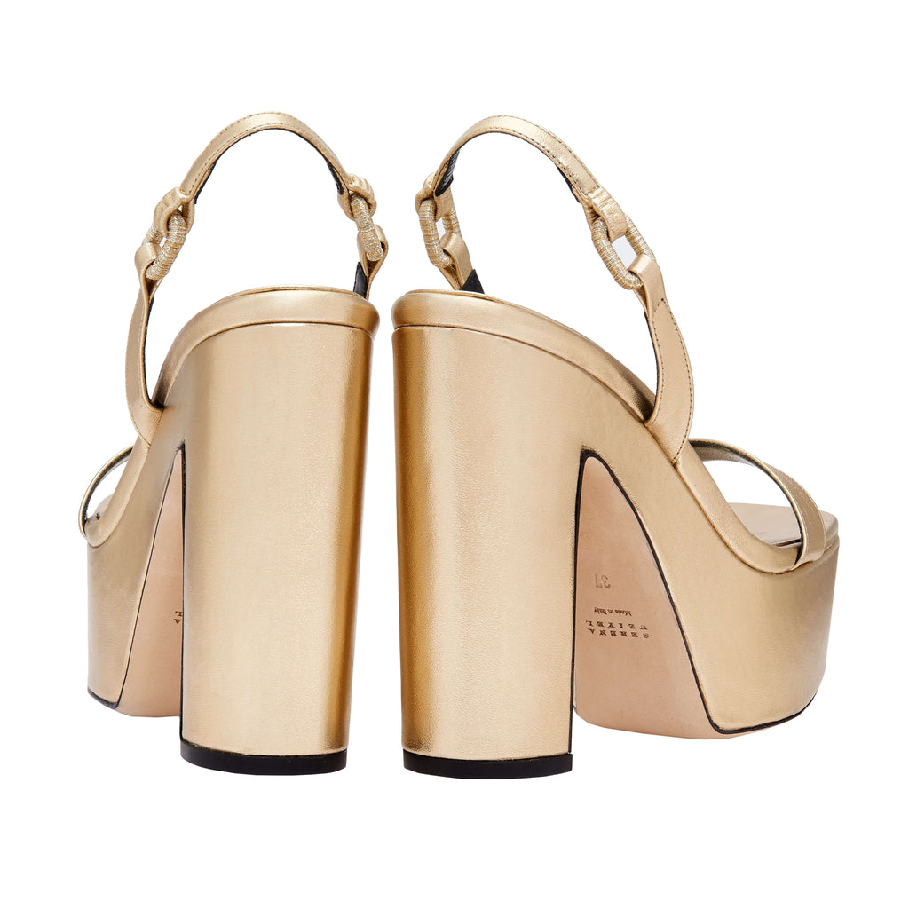 Catena Notte Gold Platform Slingback Sandal featuring metallic leather with a 120mm heel, made in Italy.