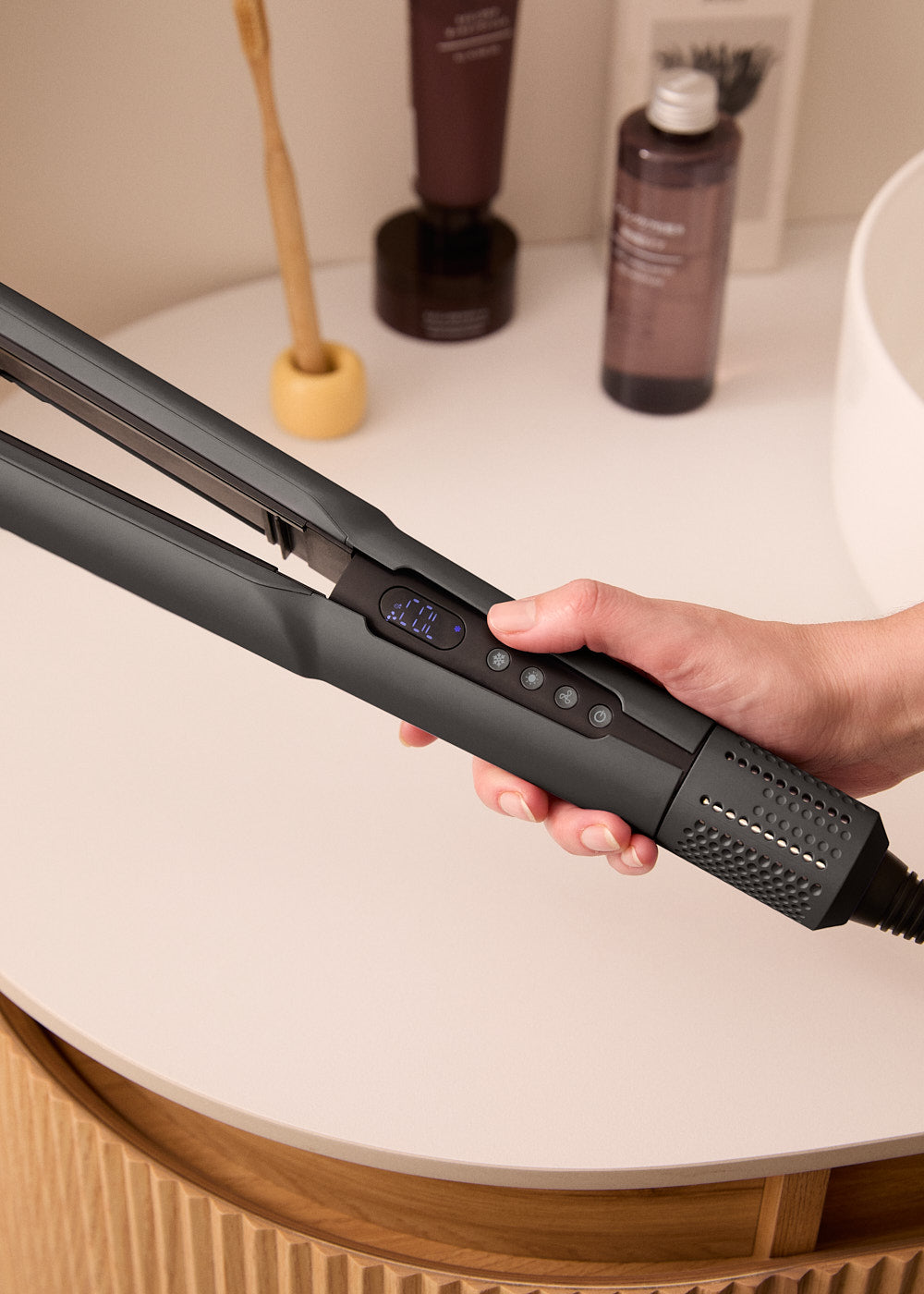 Ceramic Air Styler Dual - Alisador-secador iónico 2 en 1 para cabello húmedo o seco con revestimiento de cerámica - Grafito