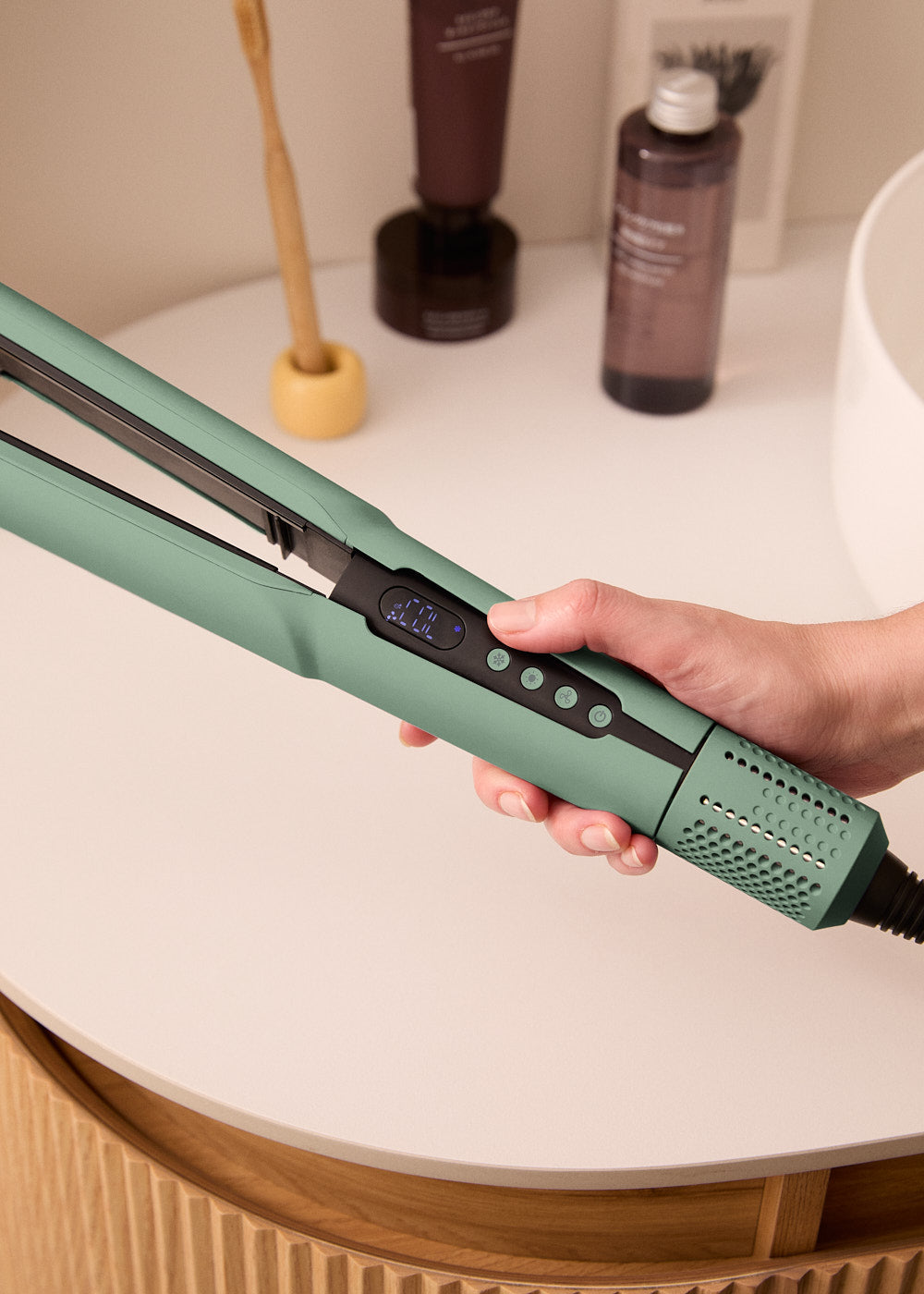 Ceramic Air Styler Dual - Plancha-Secador Iónico 2 En 1 Para Cabello Húmedo O Seco Con Revestimiento De Cerámica - Salvia