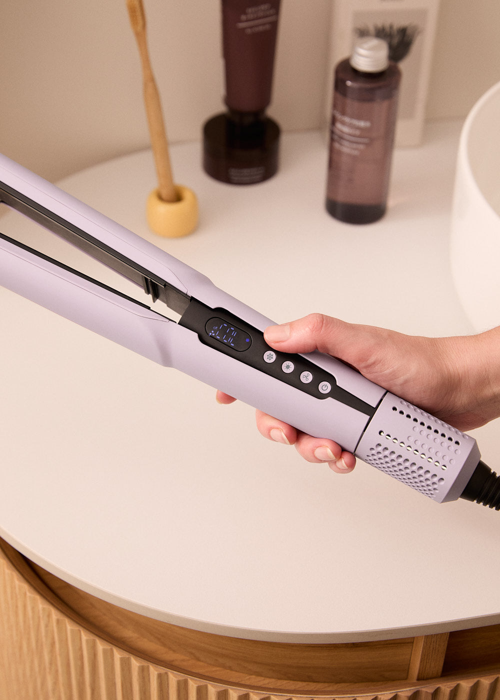 Ceramic Air Styler Dual - Plancha-Secador Iónico 2 en 1 para Pelo Húmedo o Seco con Revestimiento de Cerámica - Lavanda
