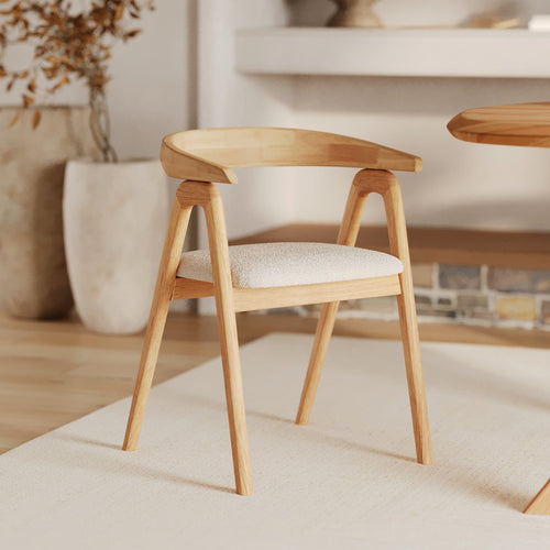Hawa - Chaise En Bois D'Hévéa Clair Et Tissu Bouclé Crème