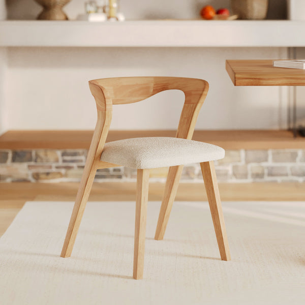 Vega - Chair In Light Rubberwood And Cream Bouclé Fabric