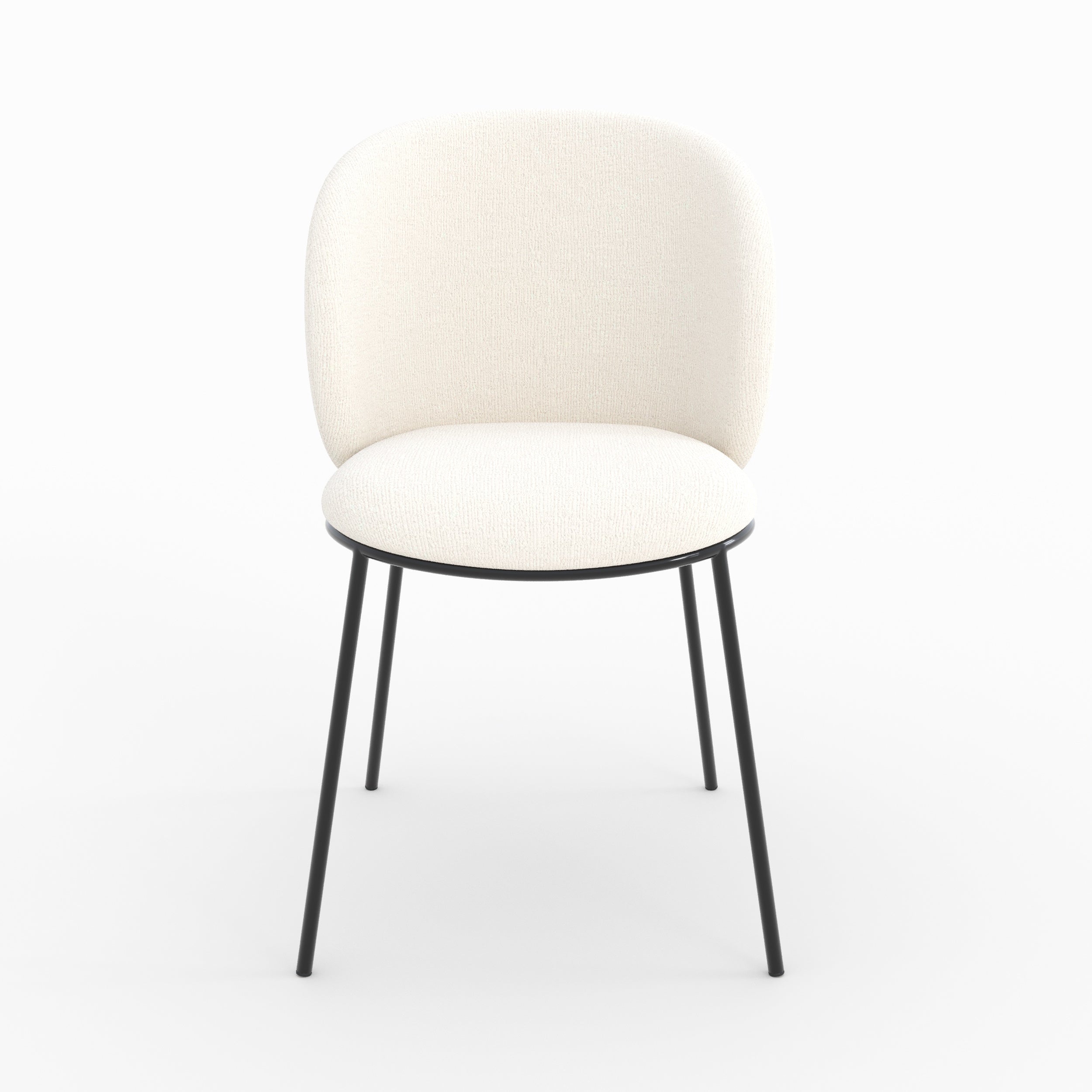 Bulle - Set of 2 Chairs in Soft White Fabric, Black Metal Legs