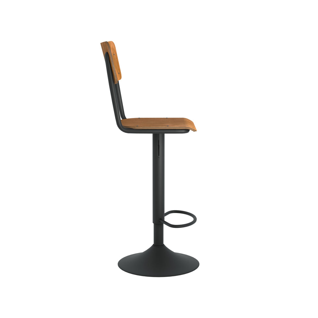 Clem - Juego de 2 sillas de bar regulables en madera oscura