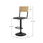 Clem - Set of 2 Adjustable Bar Chairs in Light Wood and Black