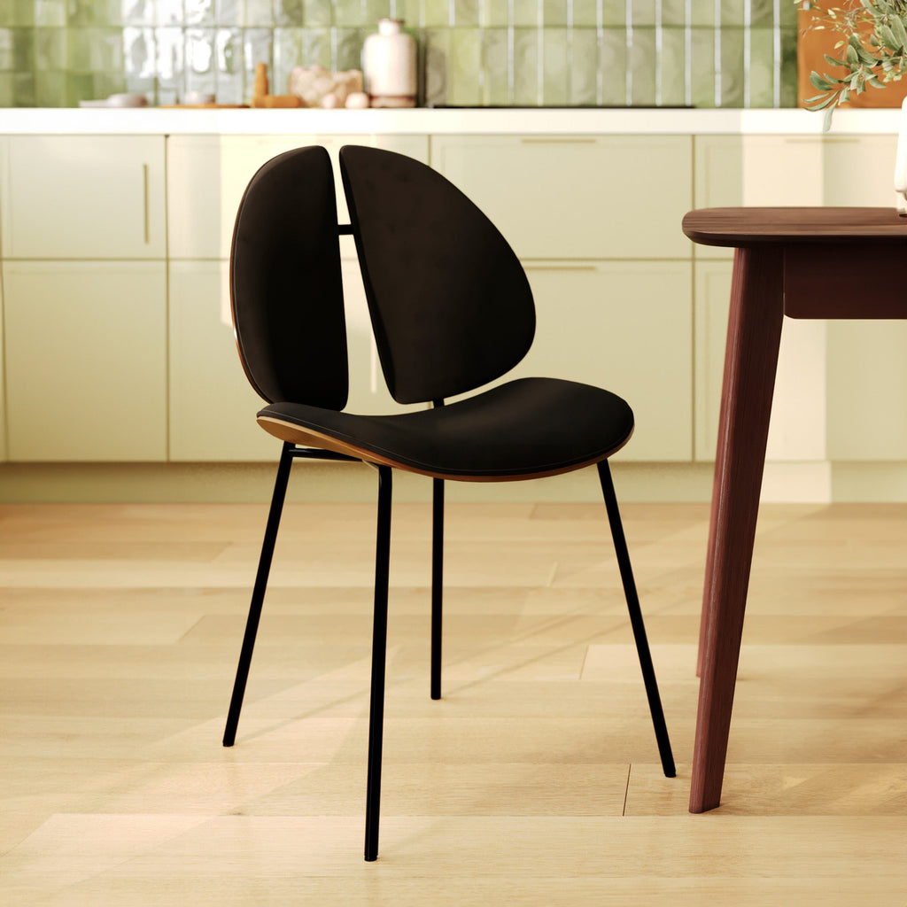 Coccinelle - Silla de terciopelo negro y madera de nogal