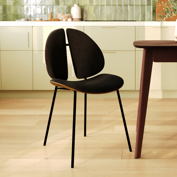 Coccinelle - Black Velvet and Walnut Wood Chair