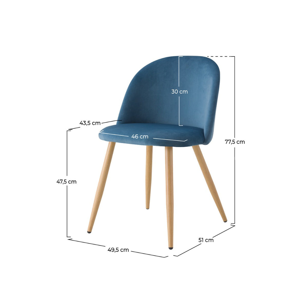 Cozy - Set of 2 Chairs in Blue Velvet and Metal Legs