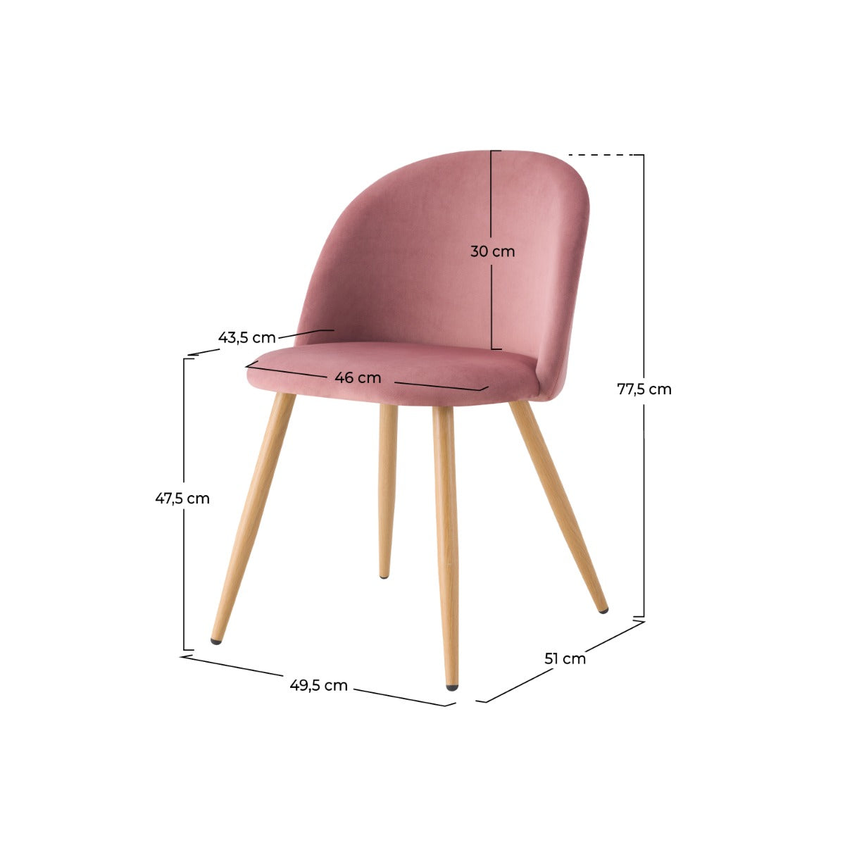 Cozy - Set of 2 Chairs in Pink Velvet and Metal Legs