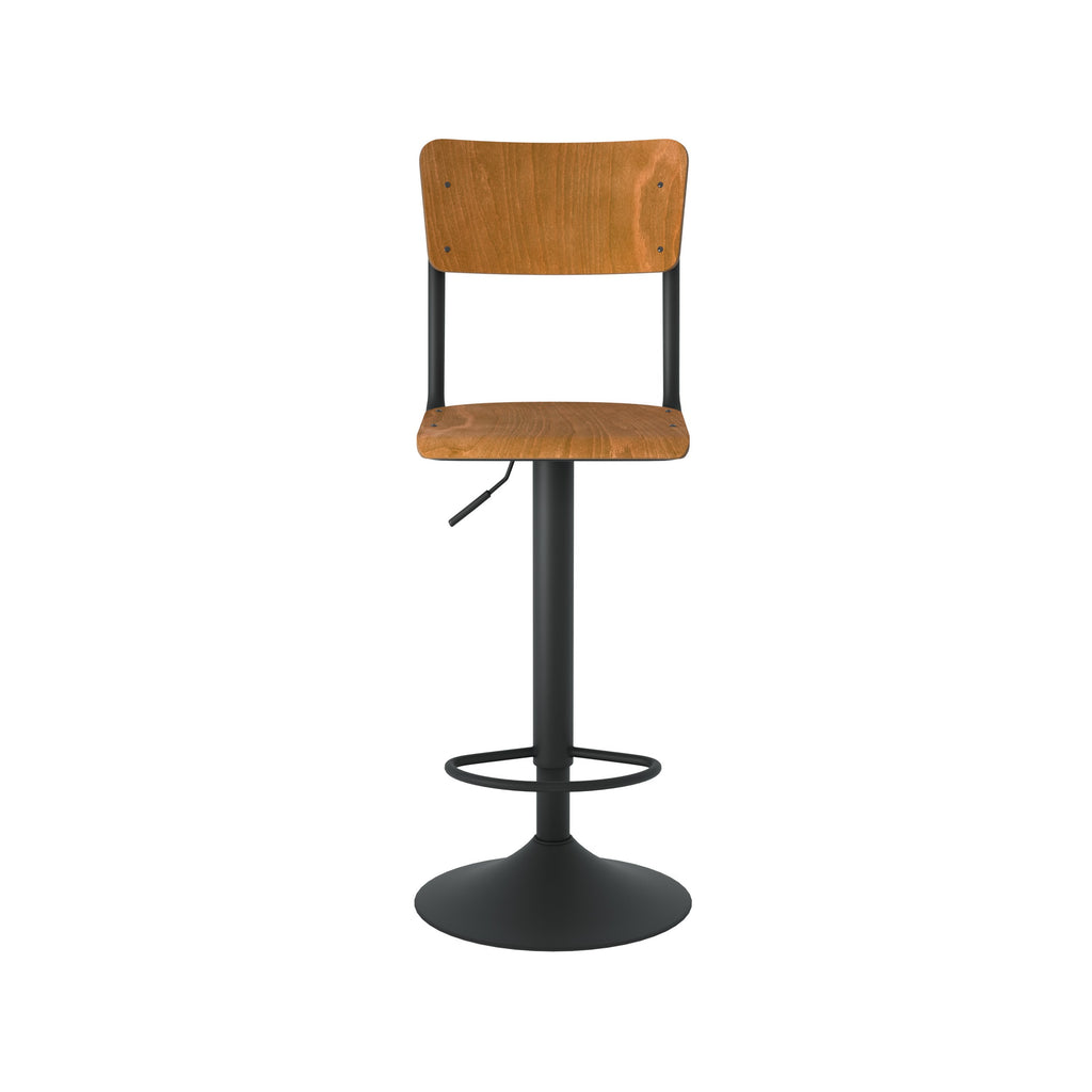 Clem - Juego de 2 sillas de bar regulables en madera oscura