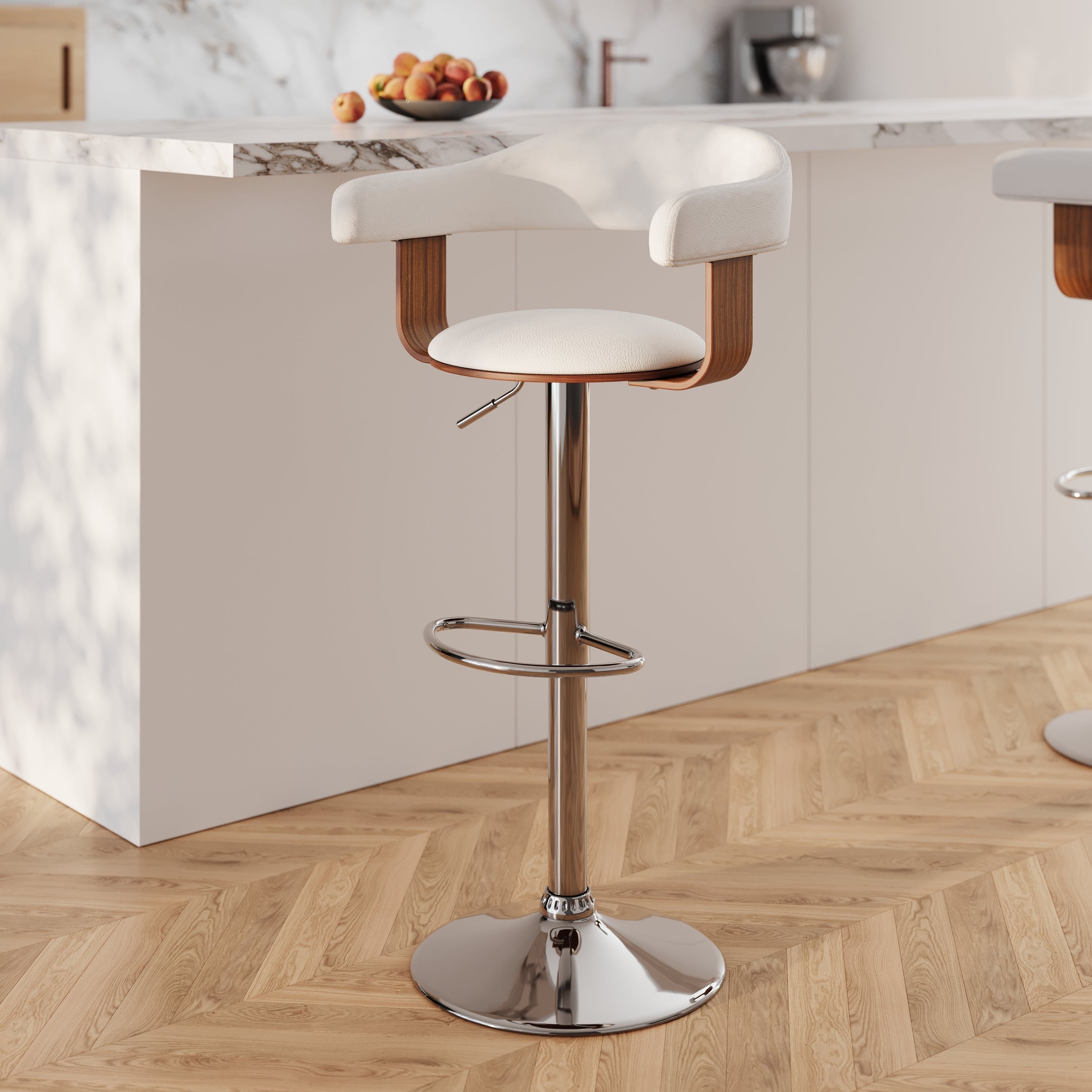 Harold - Adjustable And Swivel Bar Chair In White Synthetic Leather