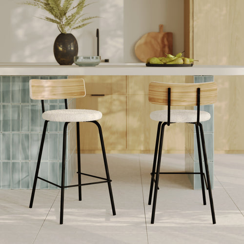 Alize - Lot De 2 Chaises Pour Îlot Central En Tissu Bouclé Blanc Cassé