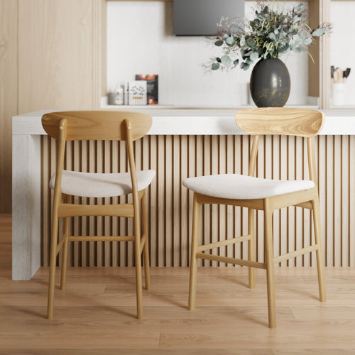 Lana - Lot De 2 Chaises Pour Îlot Central En Tissu Beige Et Bois