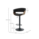 Basile black bar chair with armrests 59/81 cm