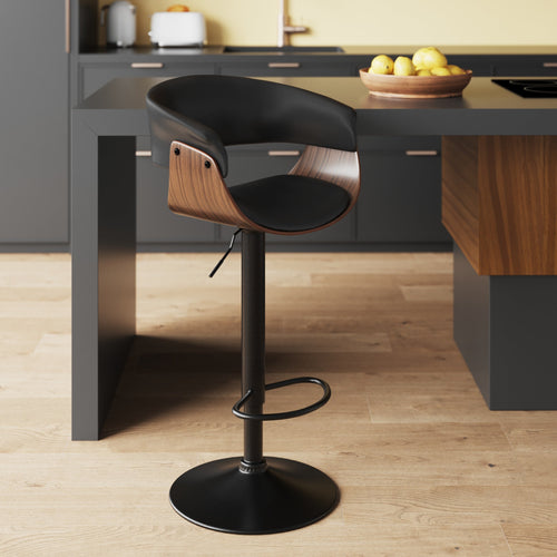 Basile - Chaise De Bar Réglable Et Pivotante En Cuir Synthétique Noir