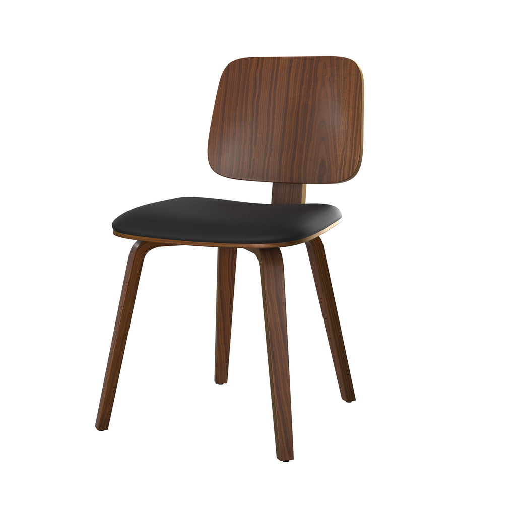 Flow - Set of 2 Chairs in Walnut Veneered Wood and Black Pu