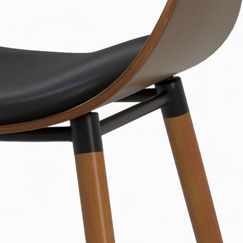 Polo - Chaise En Cuir Synthétique Noir Et Bois Plaqué Noyer