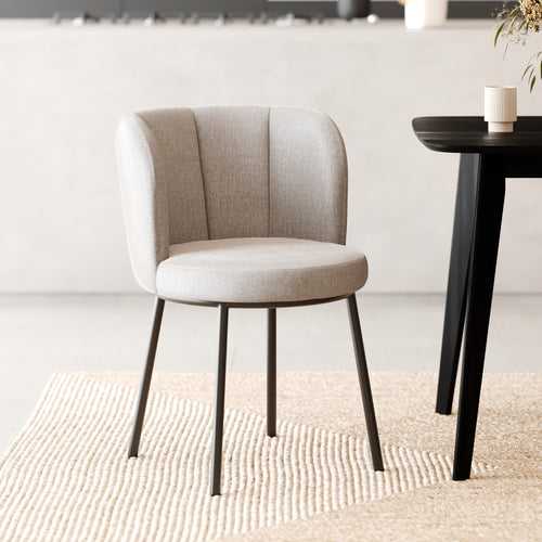 Aby - Chaise En Tissu Beige Chiné Et Pieds Noirs