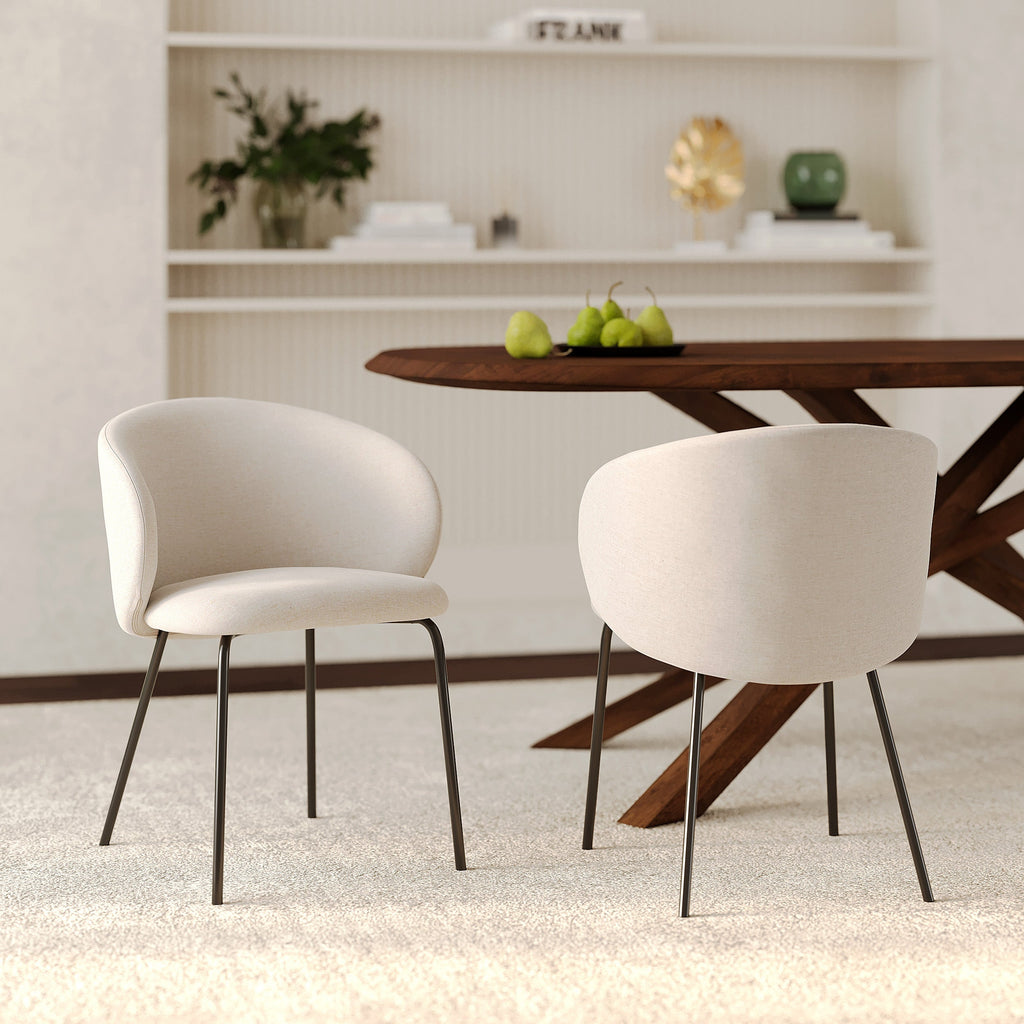 Victoria - Lot De 2 Chaises En Tissu Beige Et Pieds En Métal Noir